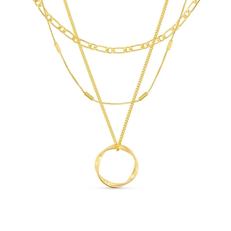 Open Circle Three Row Necklace – Gold