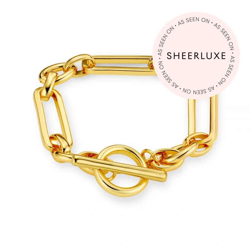 Rectangular Link T-Bar Bracelet – Gold